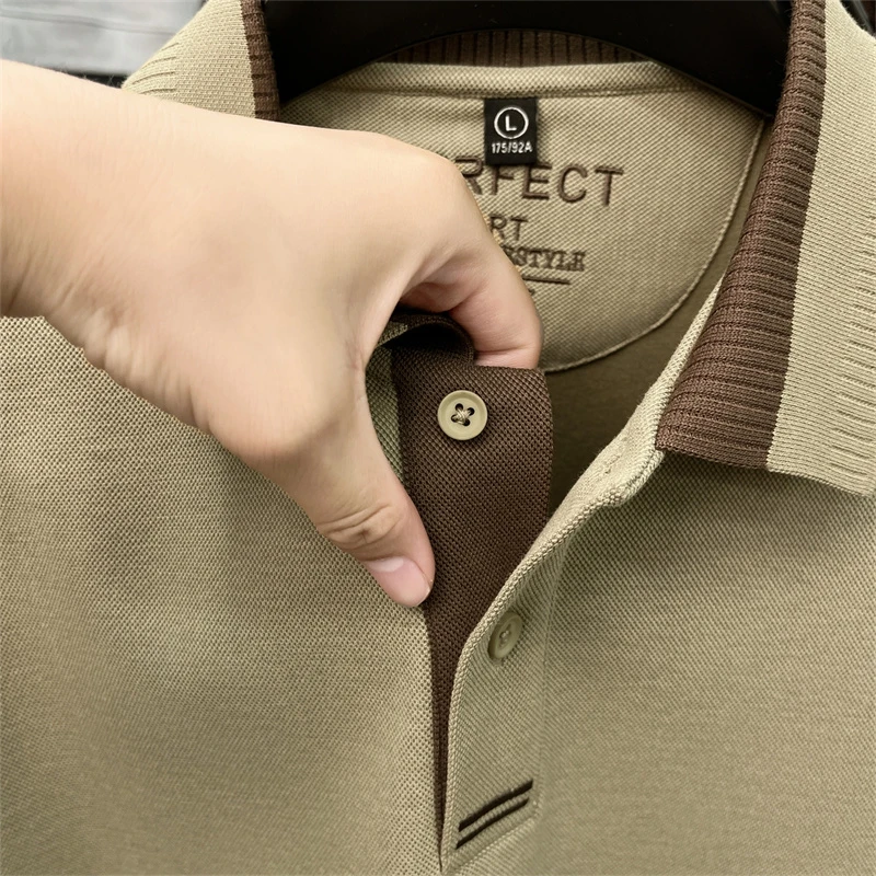 Hochwertiges Designer-Poloshirt mit Revers, Neue Herbstkollektion, Einfarbig, Wärmeisolierend, Langarm, Bedrucktes T-Shirt, Modische Exquisite Herrenbekleidung – Detail 13