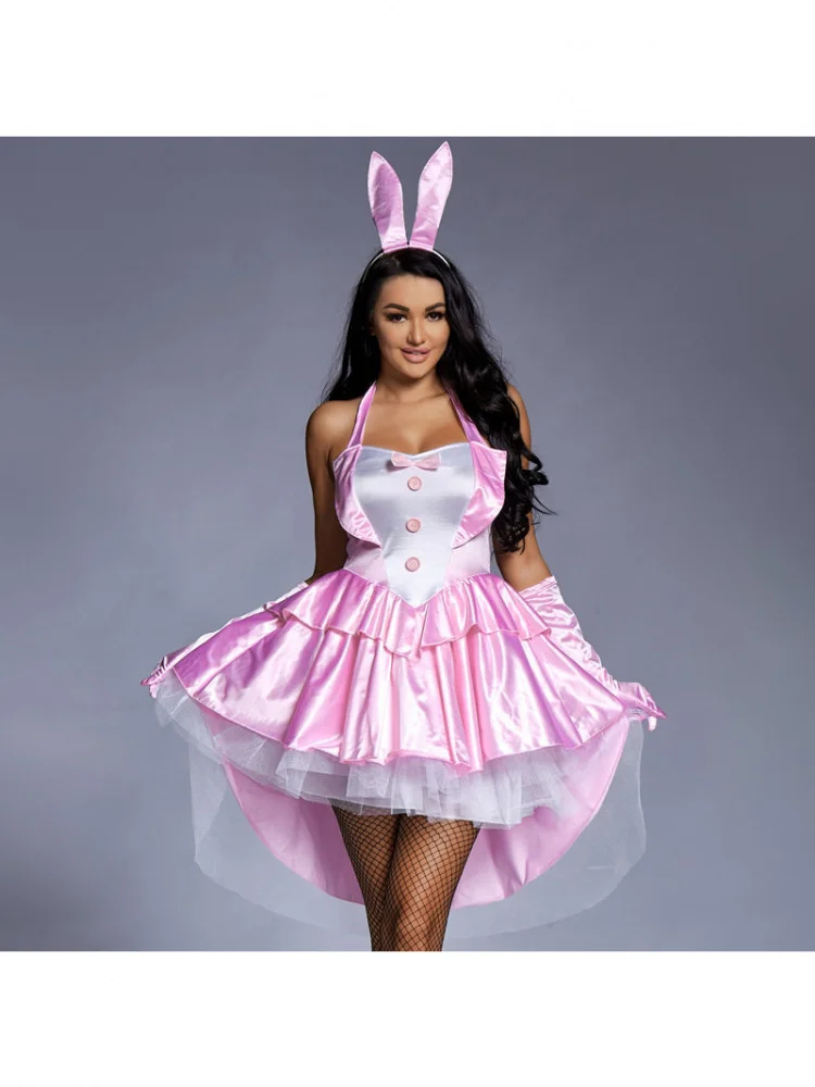 

Sexy Pink Puffy Tail Skirt Rabbit Girl Cosplay Costume loween Stage Performance Role-plang Clothing Elastied Waisand