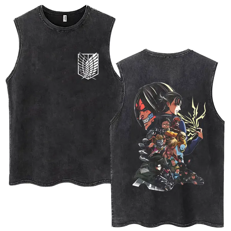أنيمي هجوم على تيتان هجوم على تيتان ليفي أكرمان طباعة غسلها خمر تانك القمم الرجال النساء مانغا المتضخم أكمام تي شيرت #4