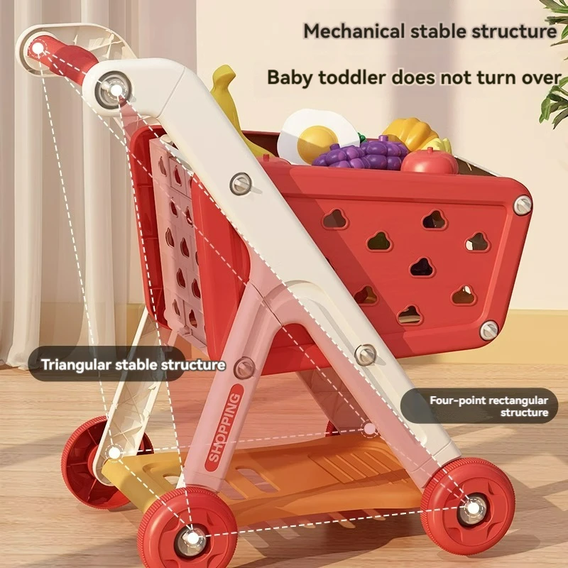 New Children Toys Kids Large Supermarket Shopping Cart Trolley Push Car Toys Basket Simulation Fruit Food Pretend Birthday Gifts