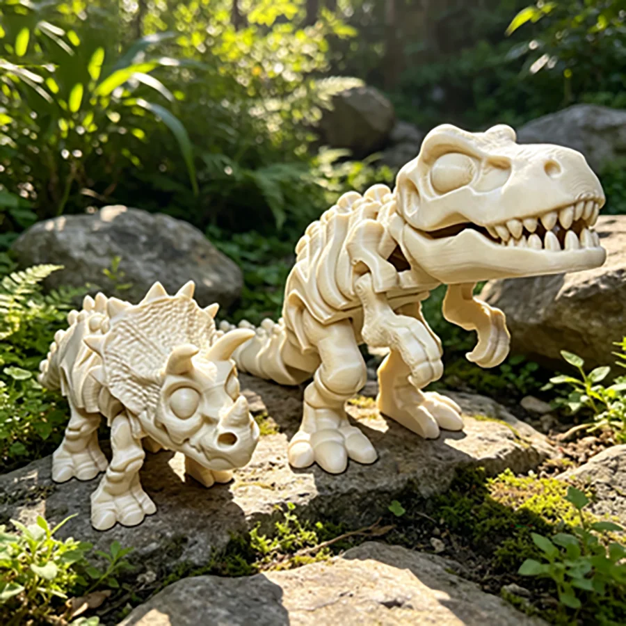 3D Printed Articulated Triceratops Skeleton Figurine Movable Joint Dinosaur Bone Model Kids Educational Toy Desktop Decor