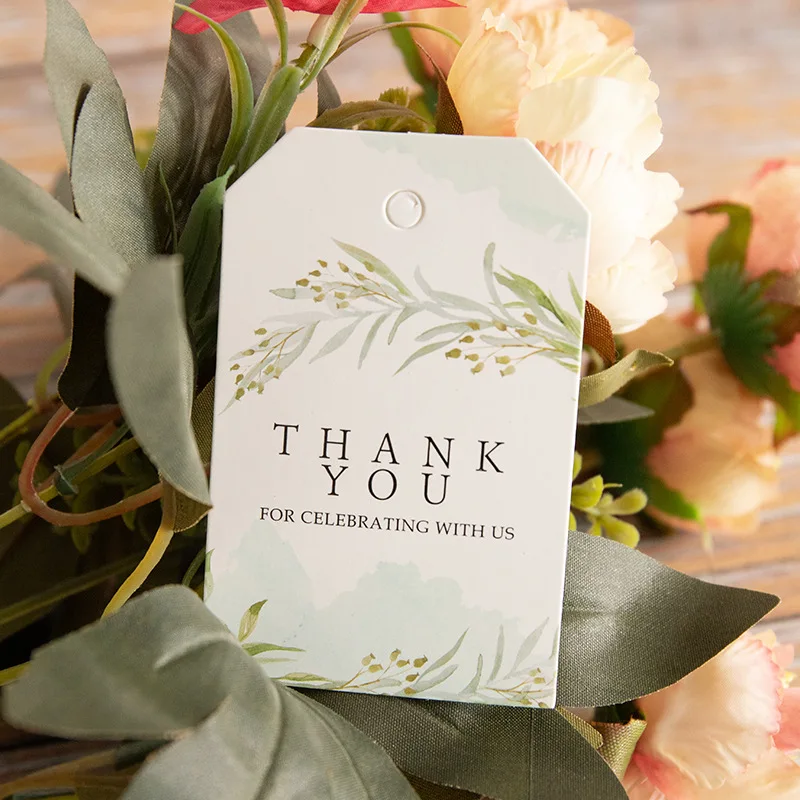 Thank You Tag Flower Print Paper Cards Small Goods Gift Present Package Hang Tag Labels Wedding Decoration DIY Crafts 48/50pcs