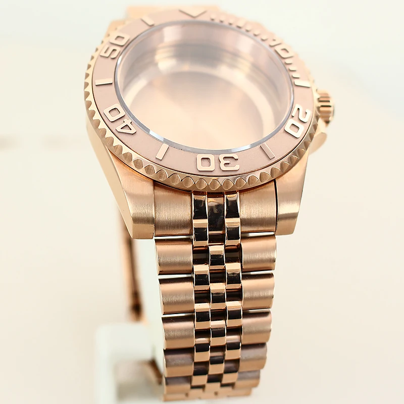 Rose Gold 40 มม.เรือยอชท์ออกแบบสไตล์นาฬิกา Jubilee สร้อยข้อมือสําหรับ Seiko NH35 NH36 NH38 Miyota 8215 ETA 2824 การเคลื่อนไหว 28.5 มม.