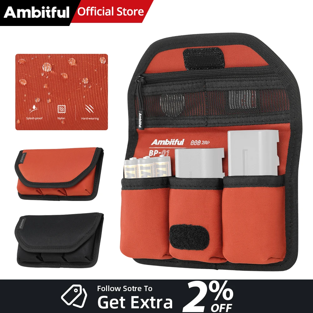 AMBITFUL BP01 Sac de rangement étanche pour batteries d'appareil photo 3/4 emplacements, étui pour cartes SD, pochette de rangement pour batteries pour Canon Nikon Sony Fuji