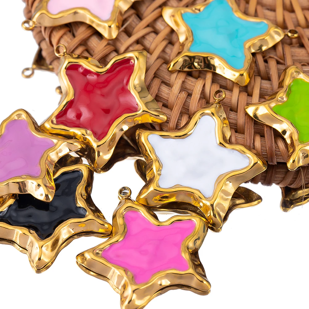 

Hot Selling 2Pcs Pentagram Color Retaining Stainless Steel Drop Oil Pendants Boho Sweet DIY Craft Materials Bulk Wholesale