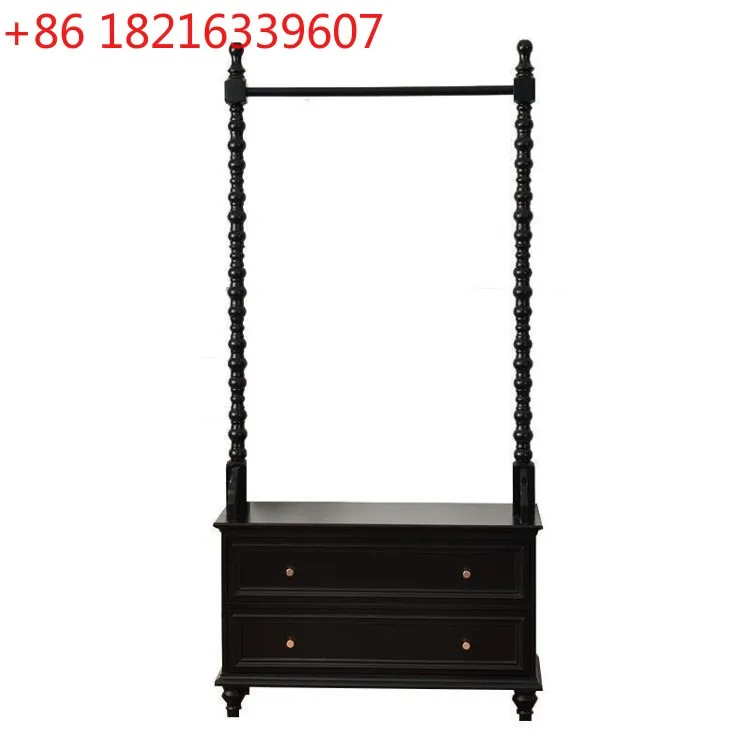 YAO cream wind solid wood hanger floor-to-ceiling household American bedroom clothes coat rack bedside table integrated