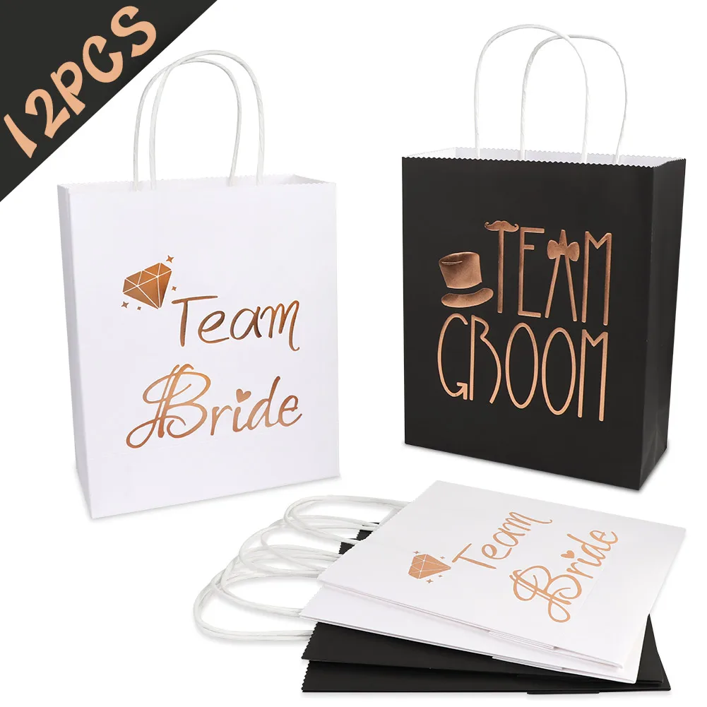 OurWarm 12pcs Wedding Party Gift Bags 6 Groomsmen 6 Bridesmaid Gift Bags Paper Bags with Handles for  Party Bridal Shower Favors