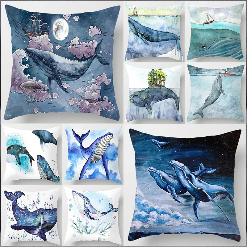 

Home Decoration Car Bedroom Sofa Cushion Cover Ocean Whale Oil Painting Series Pillowcase