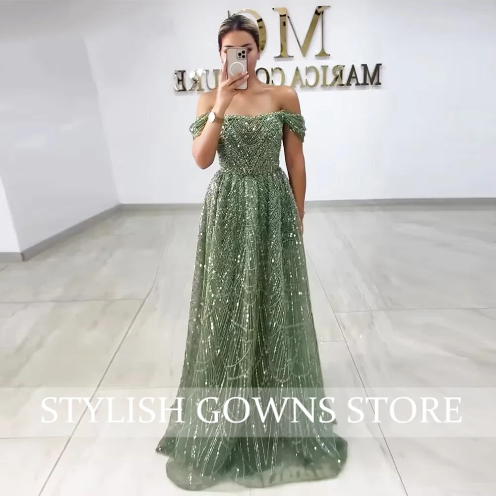 Elegant Pearls Aline Evening Celebrity Dress for Women 2025 Off the Shoulder Long Formal Prom Wedding Party Gowns Customized