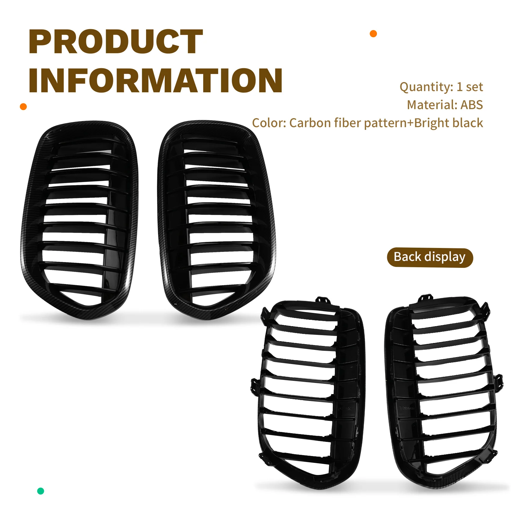 ABQB-Grill For BMW F52 1 Series 4D 2016-2020 2X Carbon Fiber Style Car Front Kidney Bumper