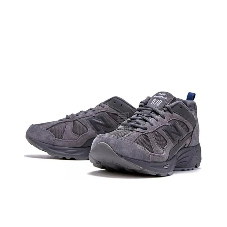 نيو بالانس NB 878، شبكة وفرو صناعي علوي مع أربطة، حذاء كاجوال متين ومنخفض القطع لكل من الرجال والنساء، رمادي داكن