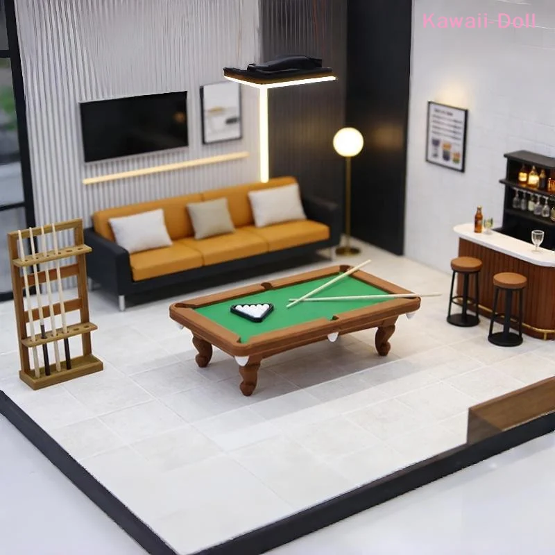 [DO]1 Set 1:12 Puppenhaus Mini-Billardmodell mit Queue-Halterung, Billardtisch-Möbelset, Spielzubehör für Diorama-Dekoration[DO]