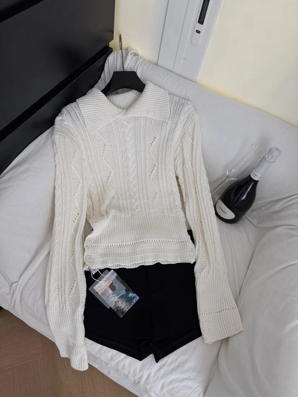 เสื้อสเวตเตอร์แขนยาวคอปกพับได้สำหรับผู้หญิง ฤดูใบไม้ร่วง ฤดูหนาว แขนยาวแบบบิดเกลียว สีพื้น เสื้อพูลโอเวอร์พื้นฐาน รุ่น F244