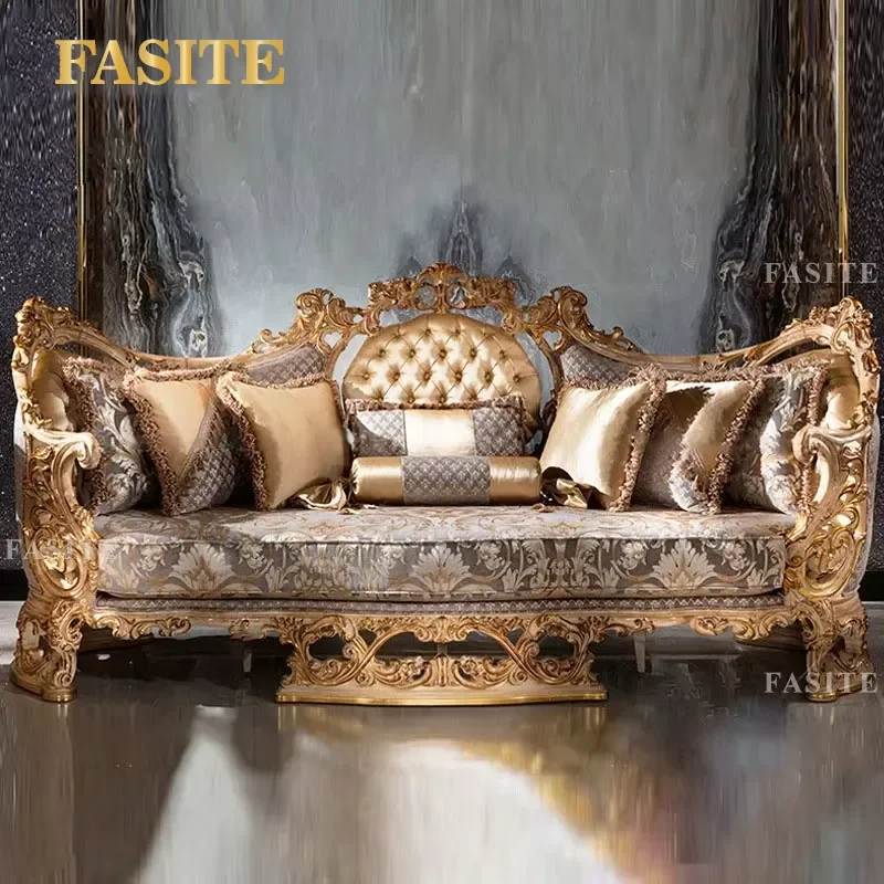 For Classic European Style Antique Carved Sofa Luxury Vintage Living Room Furniture Elegant Home Decor