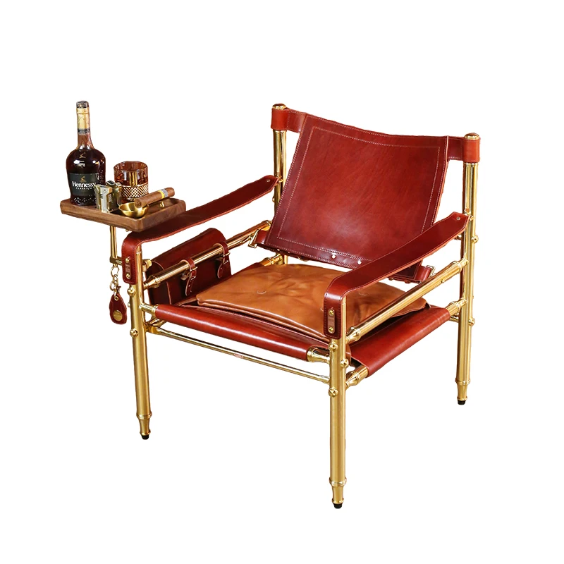 Cigar Bar Club Chair Multifunctional Vegetable Tanned Cowhide Whisky Single Sofa Metal Hunting Chair