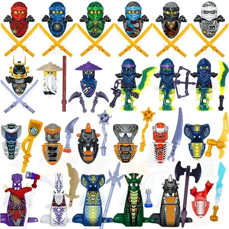 Hot Toys 24 Pieces Anime Characters Ninja Figures Jay Lloyd Samukai Cole Harumi Ultra Violet Pyro Snake Building Block Kids Toys