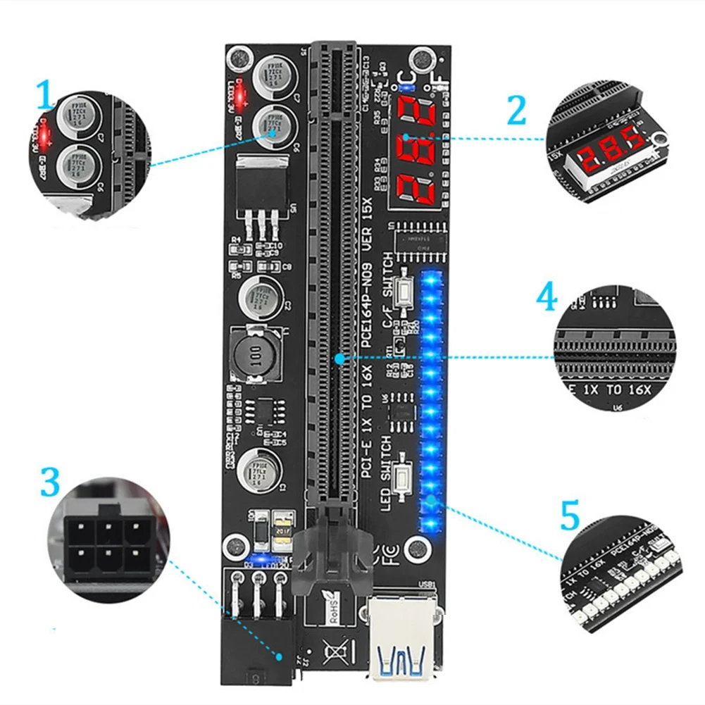 10PCS VER15X PCIE X1 to X16 PCI-E Riser Card VER 15X PCI Express 16X Riser RGB for Graphics Card BTC ETH Mining Miner
