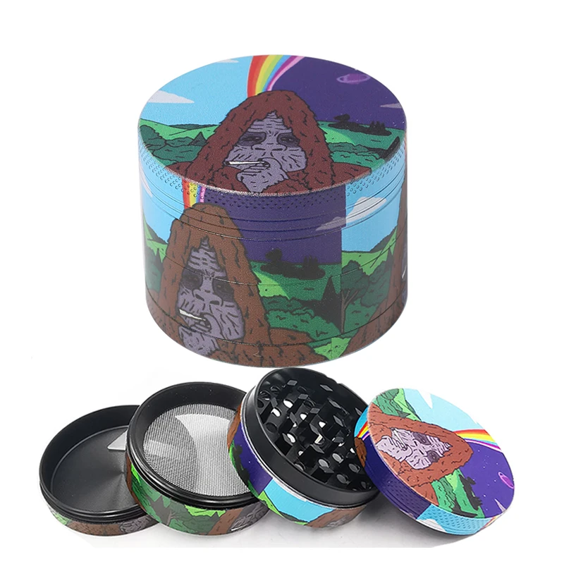 1.6inch/2inch/2.5inch Zinc Alloy Herb Grinder with Gorilla Pattern 4 Layer Manual Tobacco Spice Crusher, Smoking Accessories