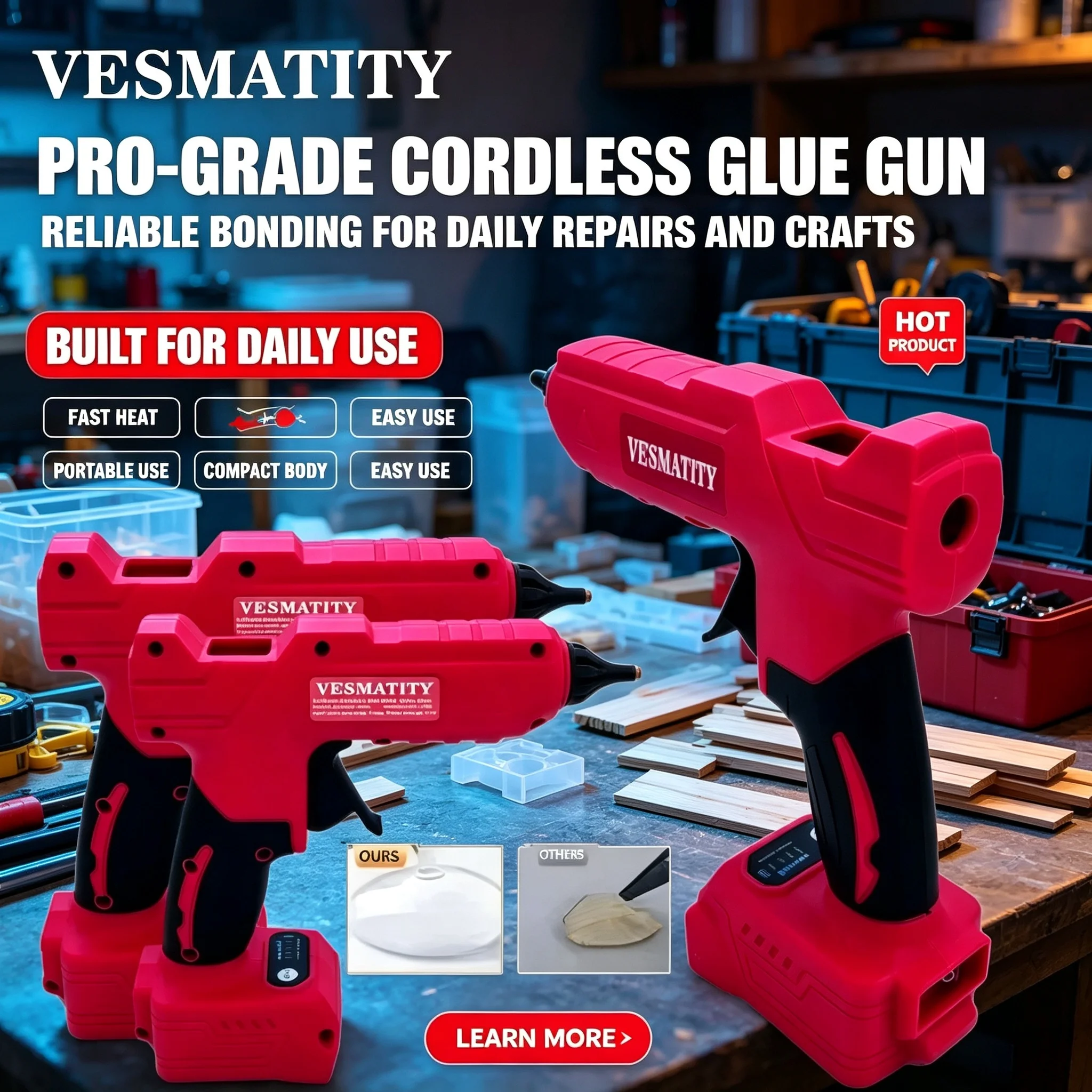 VESMATITY Handheld Electric Hot Glue Gun For Milwaukee 18V Battery Rapid Heat DIY Craft Repair Tool Portable