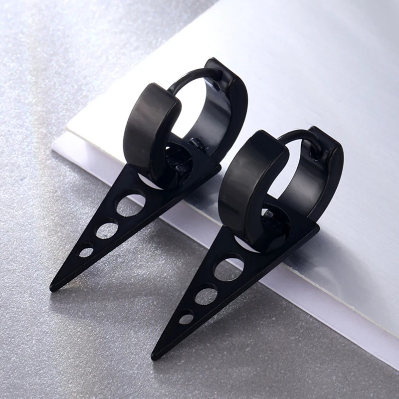 1/9 أزواج للجنسين الفولاذ المقاوم للصدأ الشرير رجل أسود إسقاط أقراط الهندسة مثلث ستار الصليب الحب ريشة حفلة متعددة القوطية #3