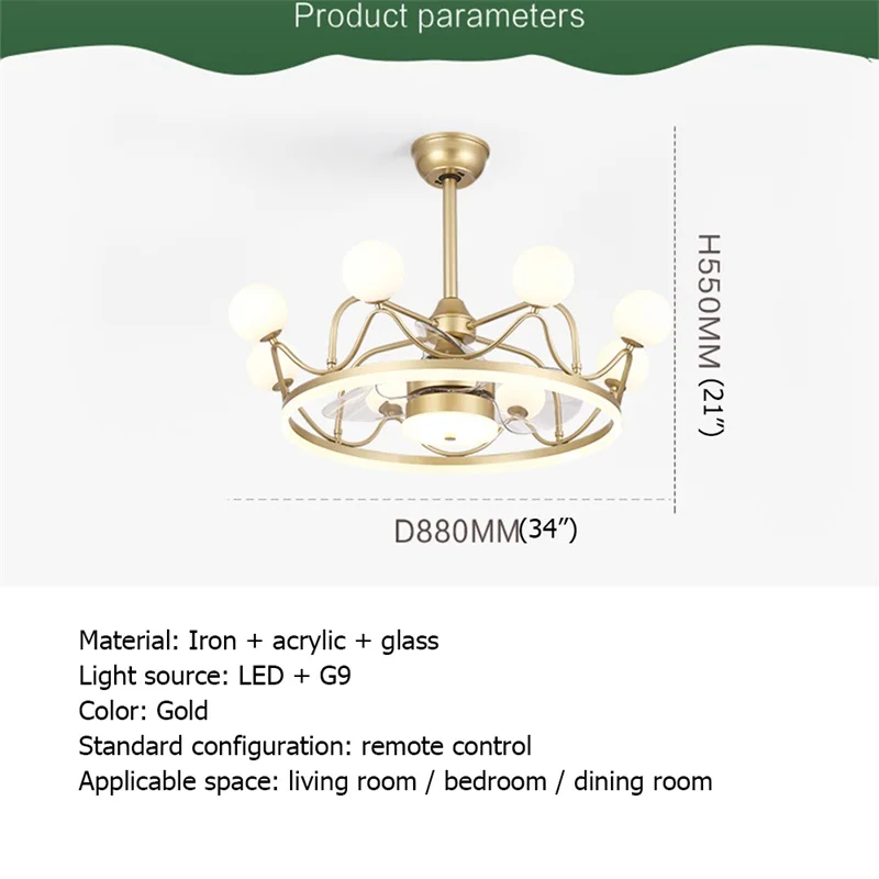 ULANI Ceiling Lamps With Fan Gold With Remote Control 220V 110V LED Fixtures For Rooms Living Room Bedroom Restaurant