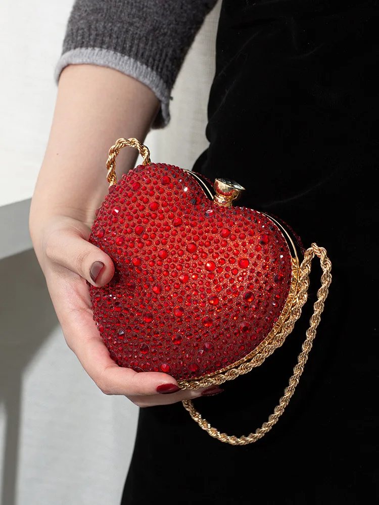 Inlay Heart Shape Crystal Clutch Purse Stones Wedding Party Evening Shoulder Bag Rhinestone Clutches Bags ショルダーウォレット
