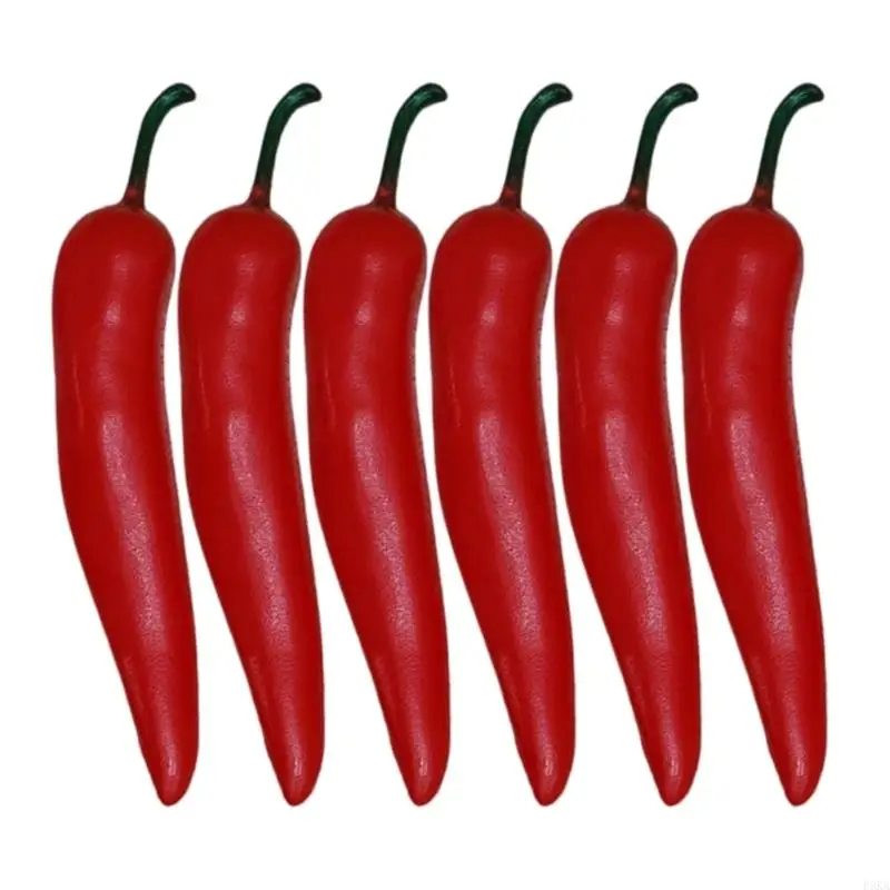 Set of 6 Realistic Artificial Chili Peppers for Creative Projects Faux Vegetable