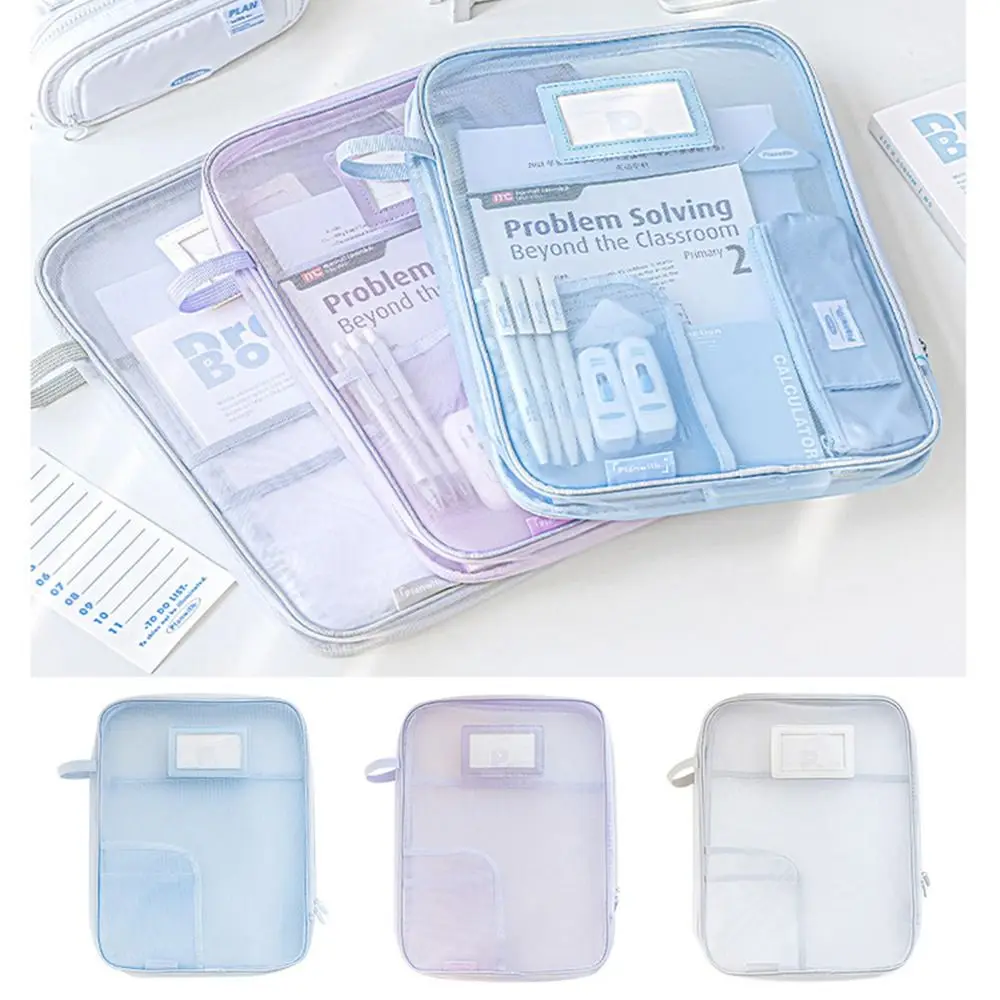 

Portable L-Shaped File Bag Large Capacity Mesh Test Paper Classification Bag Zipper Handheld Tutorial Bag Office