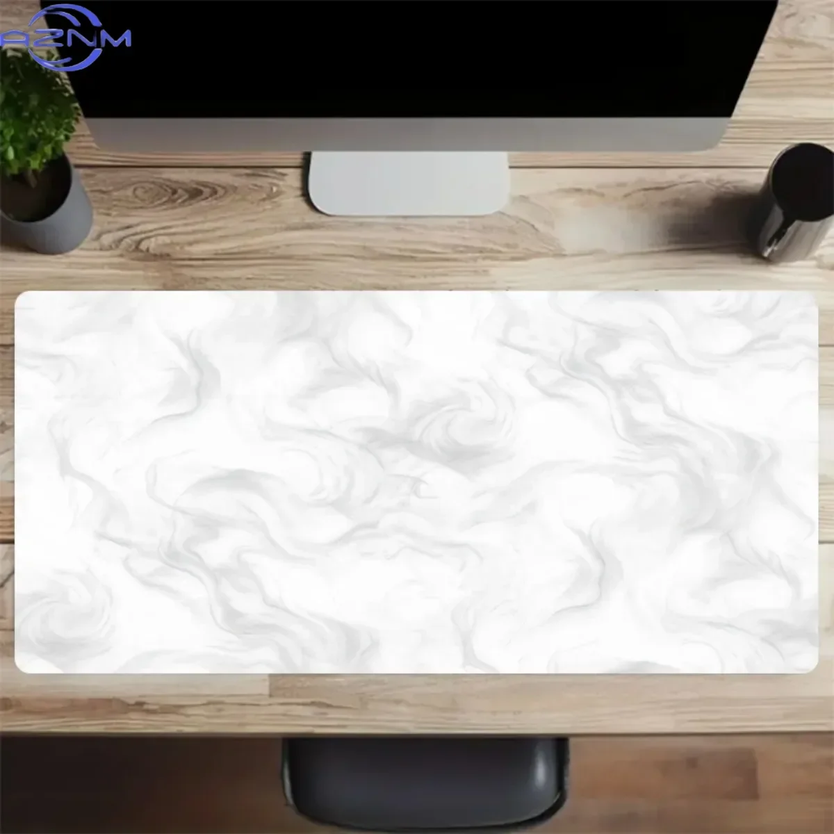 White Grey Liquid Marble Large Desk Mouse Pad, Abstract Swirl Texture Waterproof Non-Slip Minimalist Office Keyboard Decor Mat