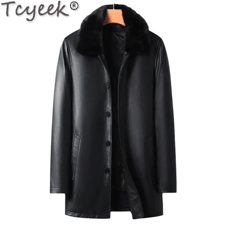 

Tcyeek Real Mink Fur Collar Genuine Leather Jacket Men Clothes Real Cowhide Mens Coats Winter Down Coat Jaqueta De Couro 2024