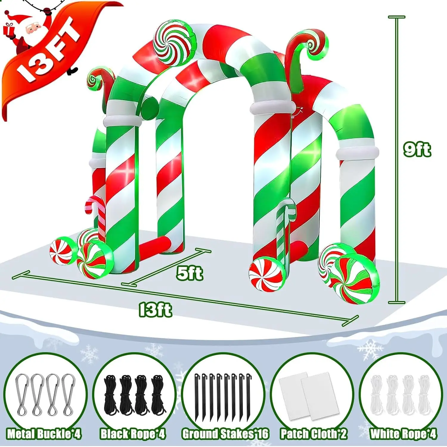 Giant 13FT Christmas Inflatable Candy Arch, Xmas Inflatable Archway