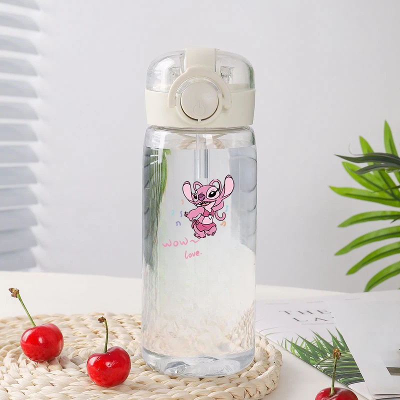 400ML Anime Disney Straw Food Grade Plastic Cup Cute Simple Ins High Value Stitch Water Cup Student Portable Anti-drop Cup Girl