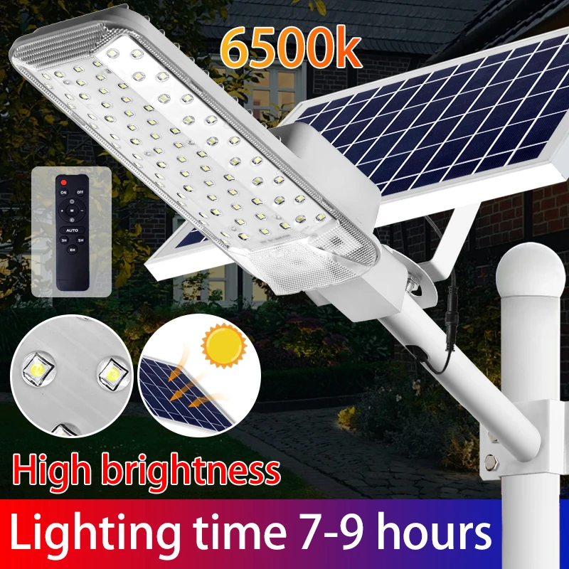 Solar Light High-Power 6500K LED Dusk to Dawn Waterproof LED Solar Street Light Backyard Street Lamps Security Flood Lighting