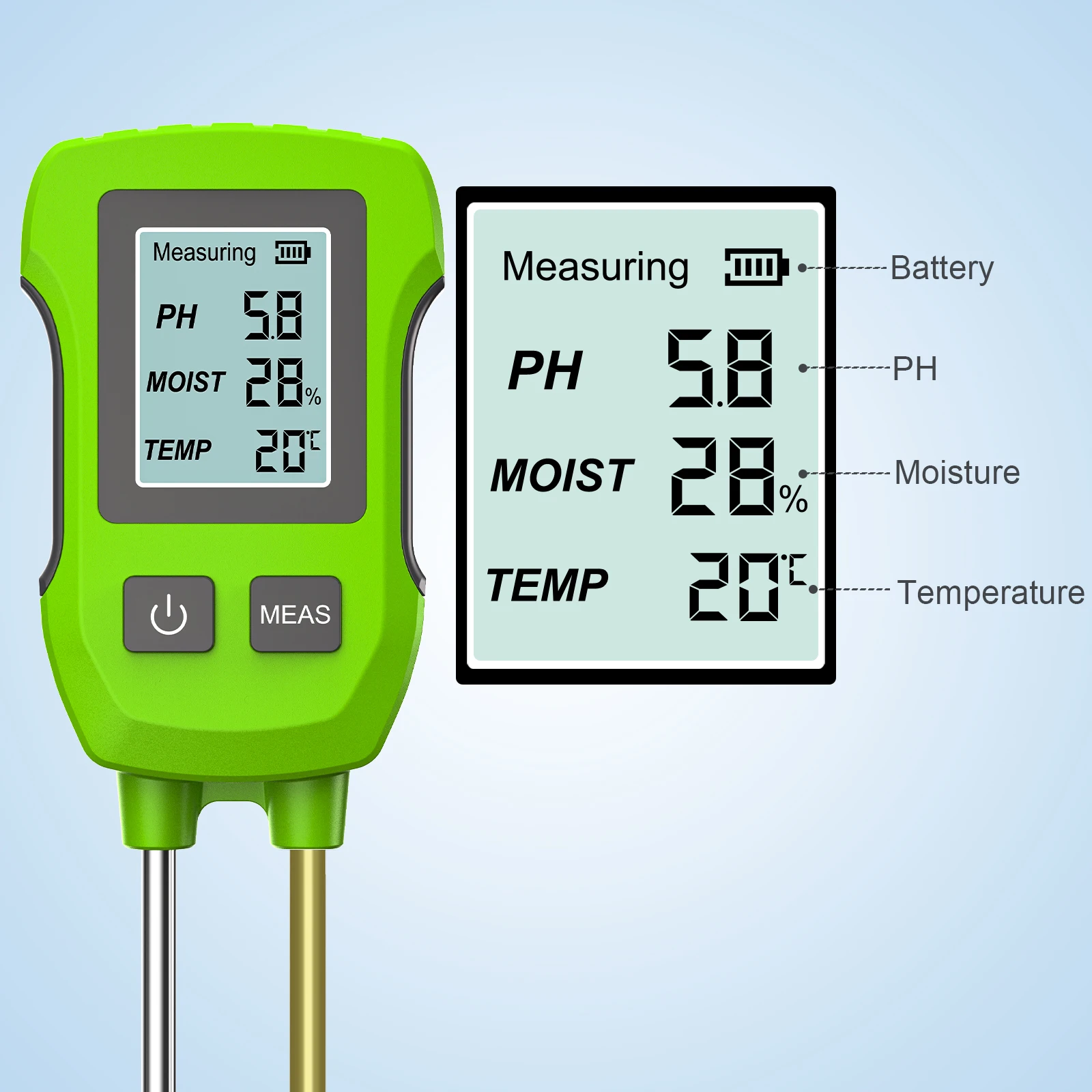 3 in 1 Digital LCD Soil Tester PH/Moisture/Temperature High Accuracy Soil Meter with Backlight for House Plants Garden Lawn Farm