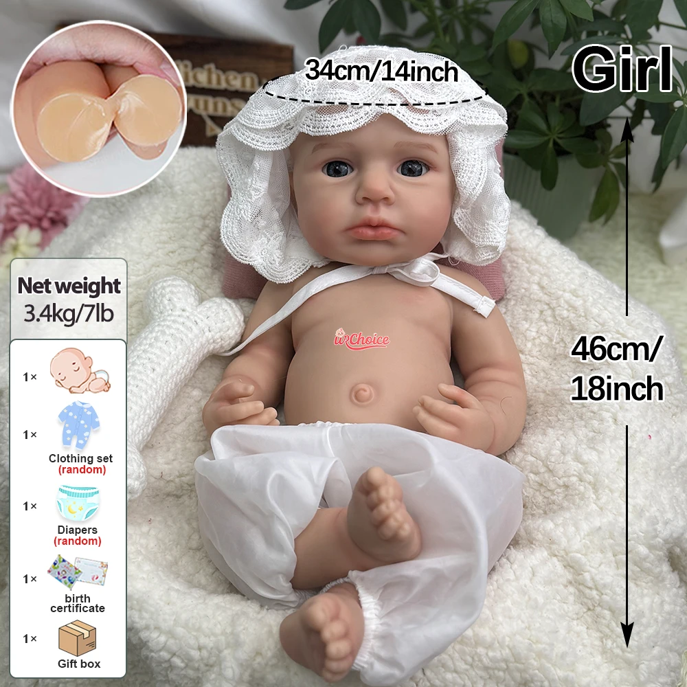 46cmシリコンベビーガールルルフルソリッドシリコンリボーンドール塗装済み3Dスキンウェイトドールクリスマスプレゼント子供のおもちゃ