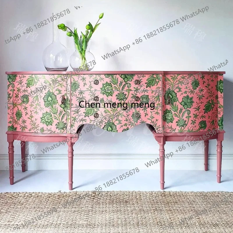 

French retro painted solid wood porch cabinet American dining side storage cabinet living room home partition integrated cabinet