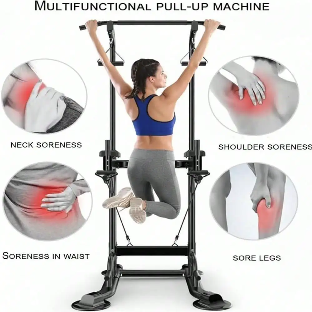 TEQIN Freestanding Power Tower Dip Station, Adjustable Pull Up Bar With Backrest & Resistance Bands, 450 LBS Heavy Duty Multi-Function Calisthenics Workout Equipment For Home Gym