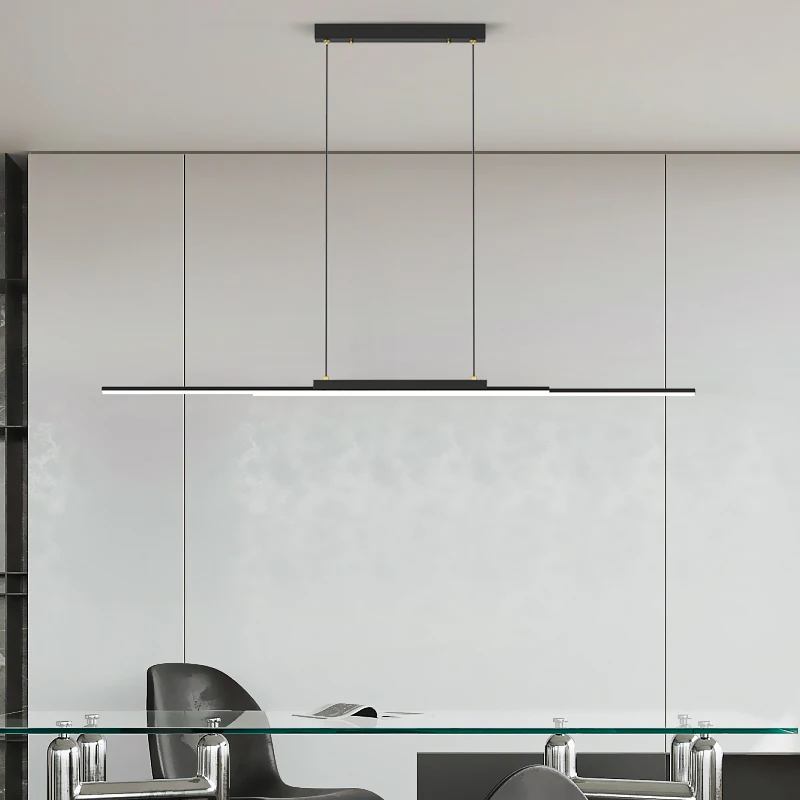 Simple Led Restaurant Pendant Lights Modern Luxury One-word Long Office Bar Table Wrought Iron Chandeliers Dimmable With Remote