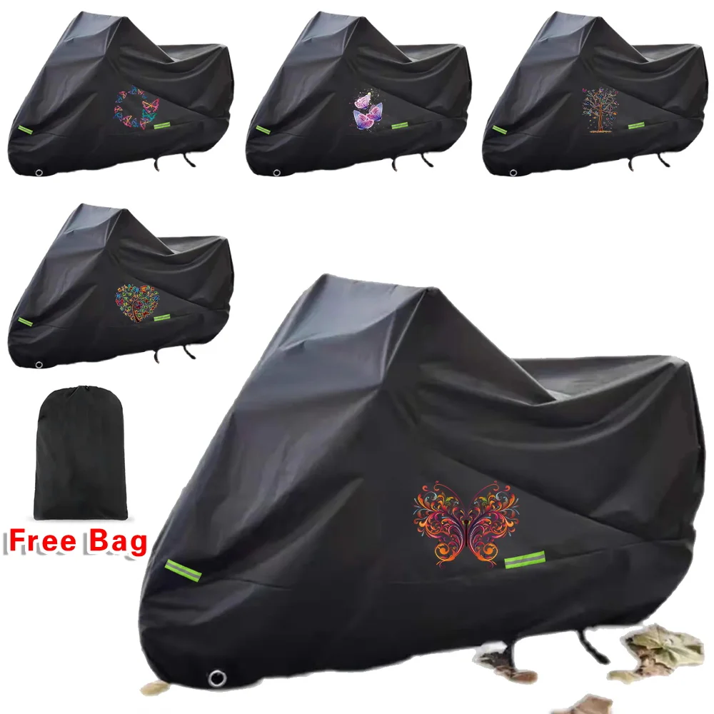 Rainproof Dustproof Motorcycle Covers Bike Outdoor UV Protector Cover Butterfly Pattern Wear-resistant Fabric Protective Cover