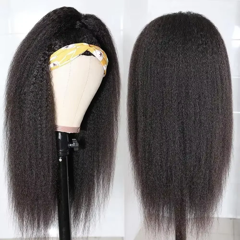 32 Inch Headband Wigs Human Hair Kinky Straight Human Hair Wig Without Glue 180 Density Full Machine Made None Lace Wig Remy