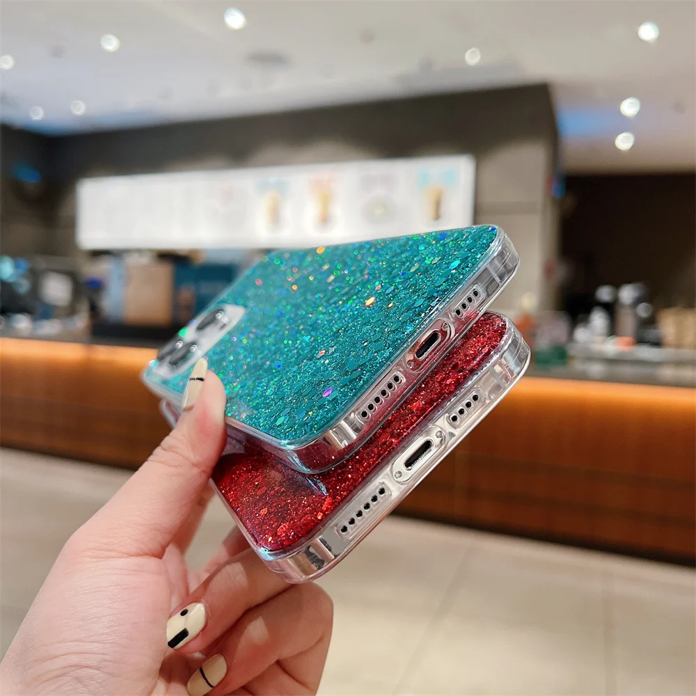 Bling Glitter Phone Case For iPhone 15 14 Plus 13 12 11 Pro Max Mini 6 6S 7 8 Plus X XR XS Max Shiny Sequins Soft Silicone Cover