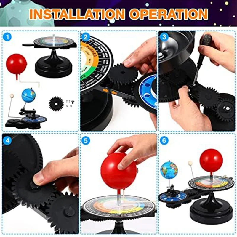 Solid Solar System Model Kit- Earth Moon Revolves Around The Sun - Scientific Experiment Kit Teaching Model For Teens Students D