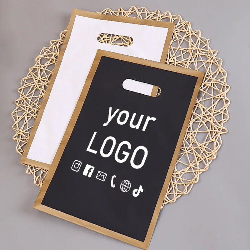 

50pcs Customized Logo Colorful Shopping Bags with Handles Plastic Gift Bags for Business Clients Printed Logo Plastic Bags