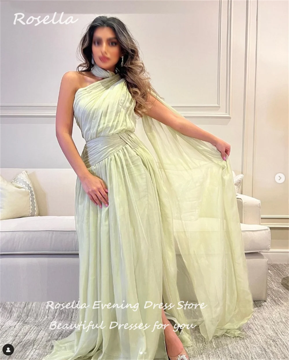 ROSELLA Green One Shoulder Evening Dresses Pleated Floor Length A Line Women Formal Party Dress Saudi Arabia New 2023