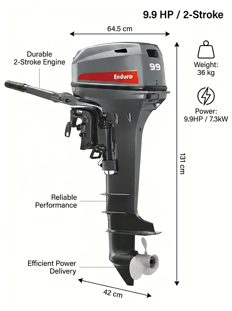 9.9HP 2 Stroke Outboard Motor Powerful Boat Engine Reliable Marine  Propulsion For Fishing Inflatable Vessels
