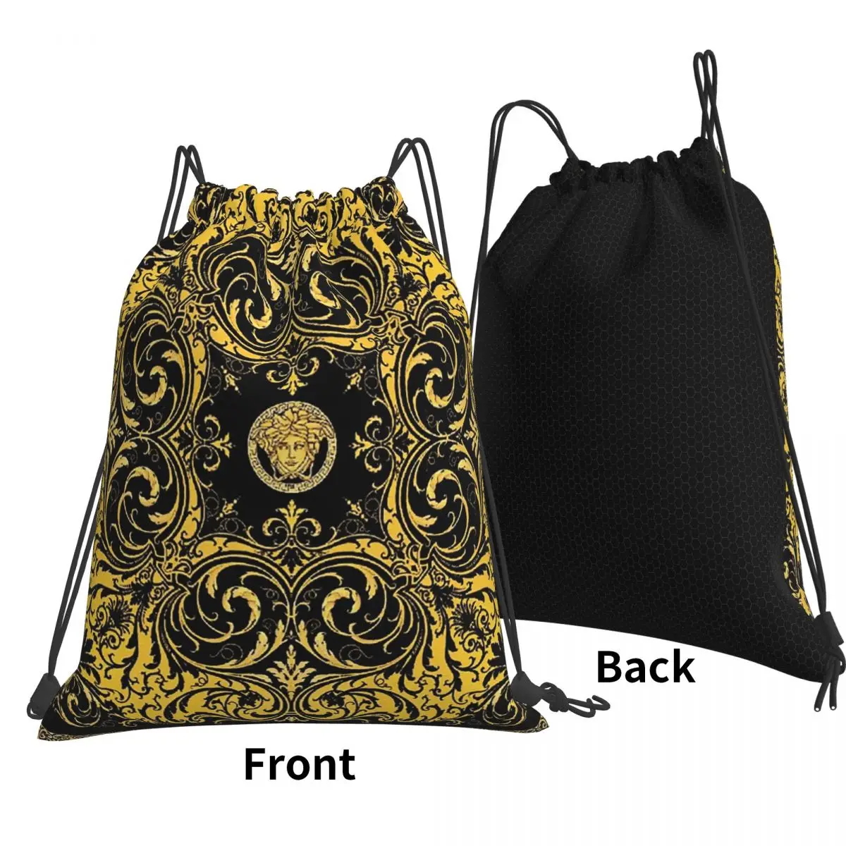 Decorative Golden Medallion Baroque Backpacks Portable Drawstring Bags Sundries Bag Book Bags for Travel Students