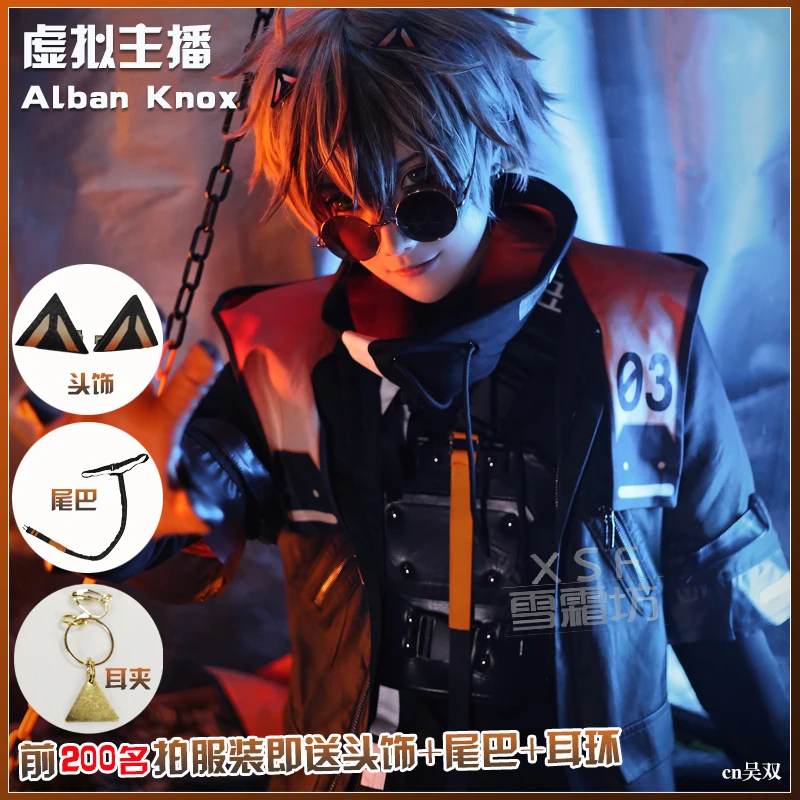 COS-HoHo Anime Vtuber NIJISANJI Nocytx Alban Knox Game Suit Handsome Uniform Cosplay Costume Halloween Party Role Play Outfit