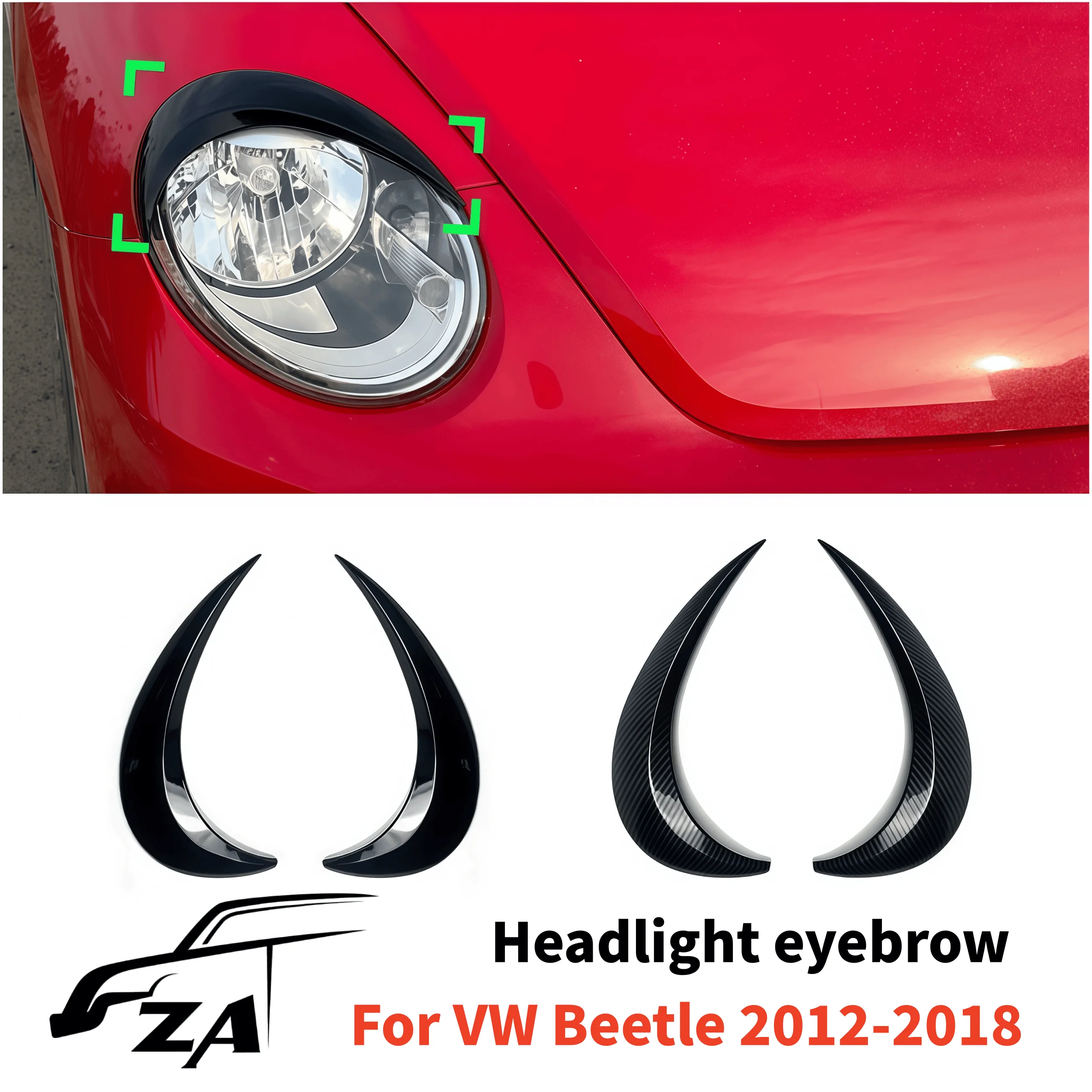 

OVOVS ABS Headlight Eyebrow Trim Carbon Fiber Gloss Black For VW Beetle 2012-2018 Front Headlamp Sticker