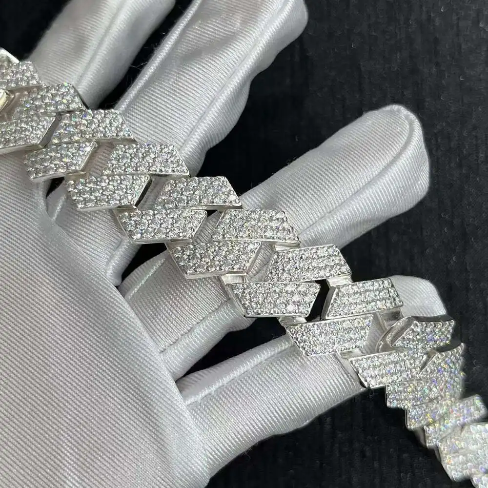 Luxury 20 Mm 925 Sterling Silver Moissanite Jewelry Moissanite Cuban Chain Bracelet Cuban Link.