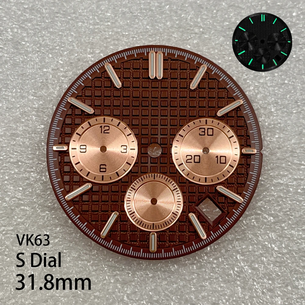 31.8mm S Logo Panda Oak Dial Fit VK63 Movement Green Luminous High-Quality Watch Modification Accessories
